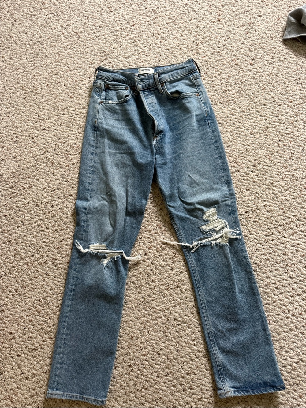 Agolde Ripped Medium Blue Straight Jeans